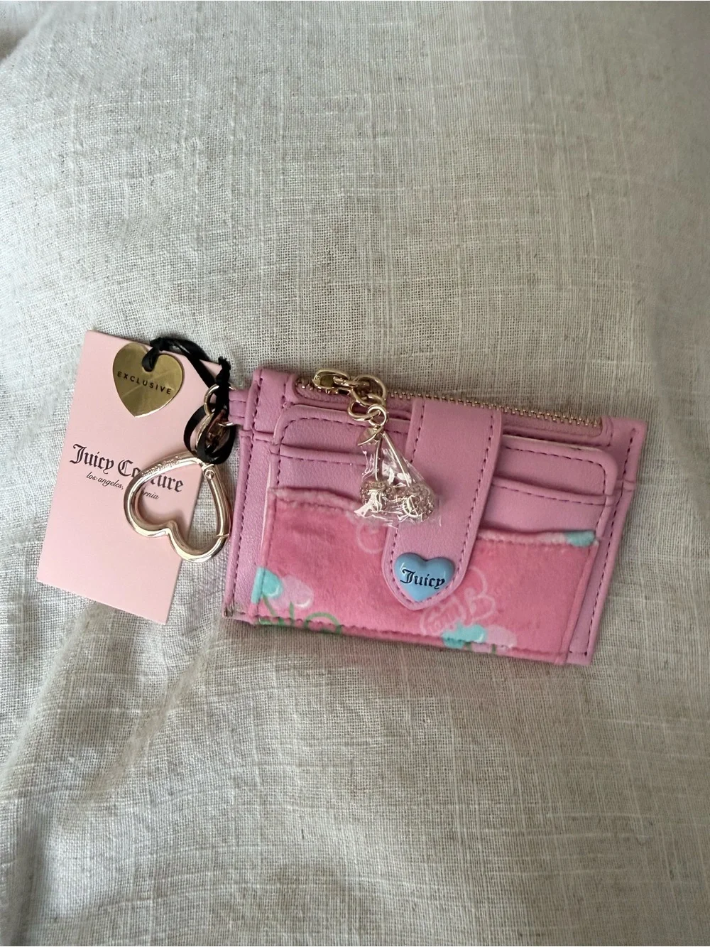 Juicy Couture Pink Velour Cherry Card Holder Wallet NWT